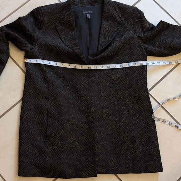 Eileen Fisher High Collar Jacket Silk Blend Jacquard Wave Size Brown Petite S - Picture 8 of 12